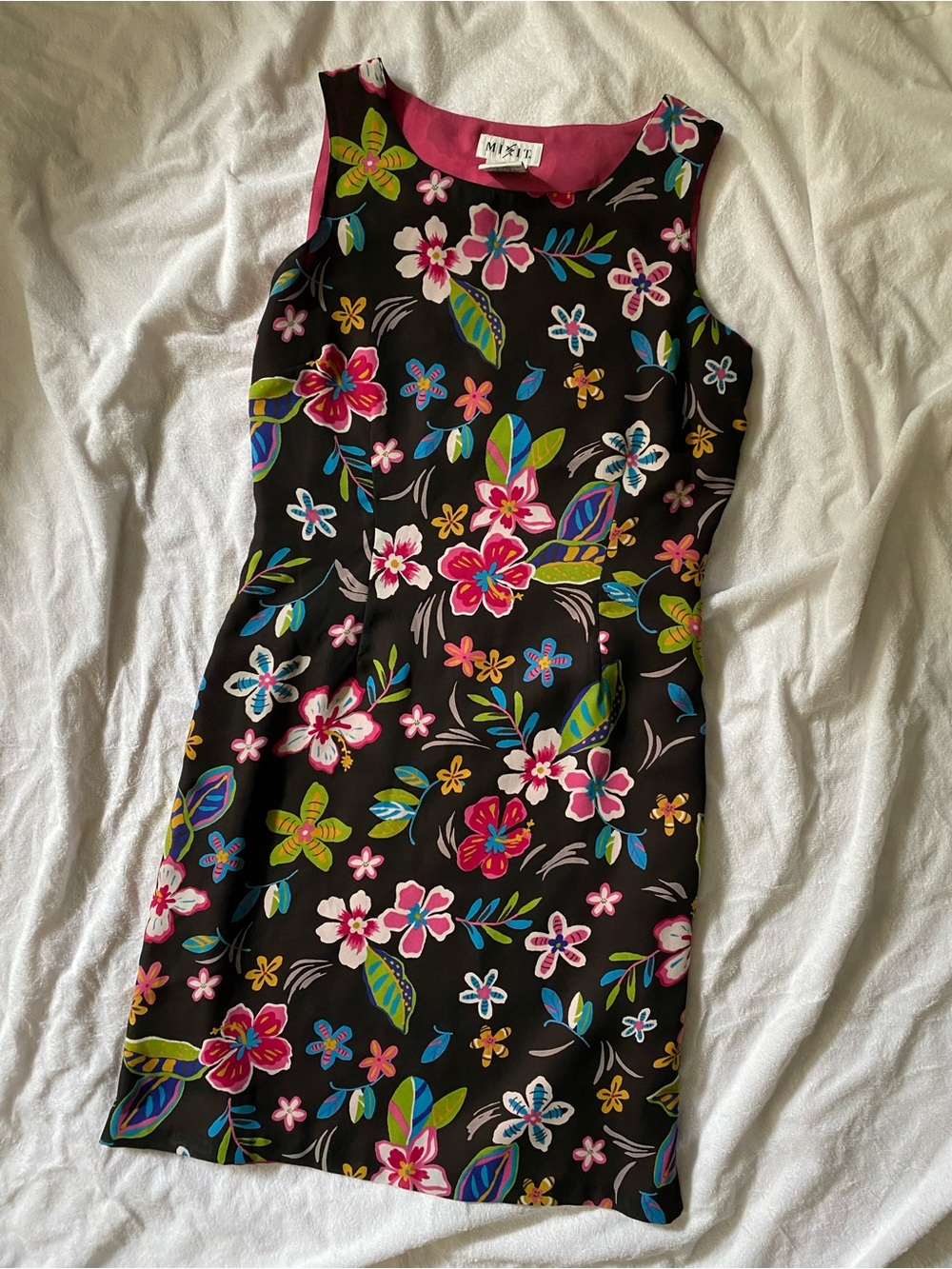 Mixit Black Floral Mini Dress - Pink, Green & Blue